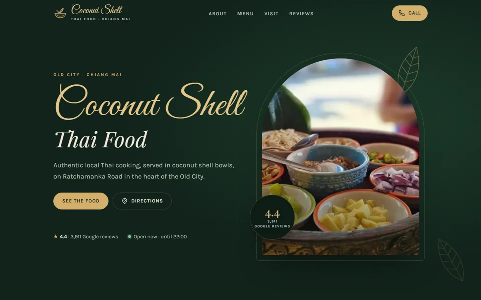 Coconut Shell Thai Food website